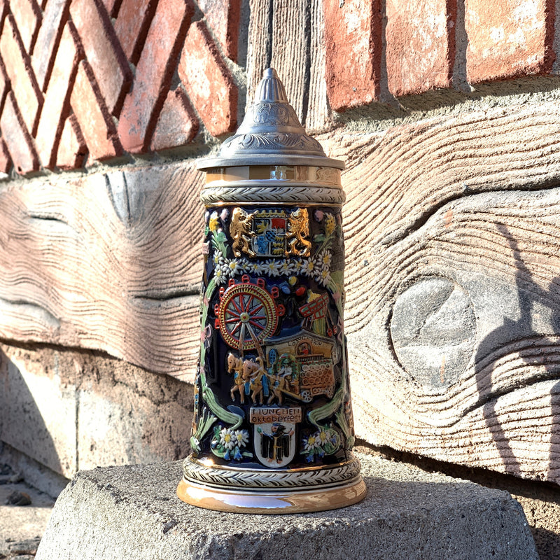 Oktoberfest Ferris Wheel German Towns Beer Stein with Metal Lid