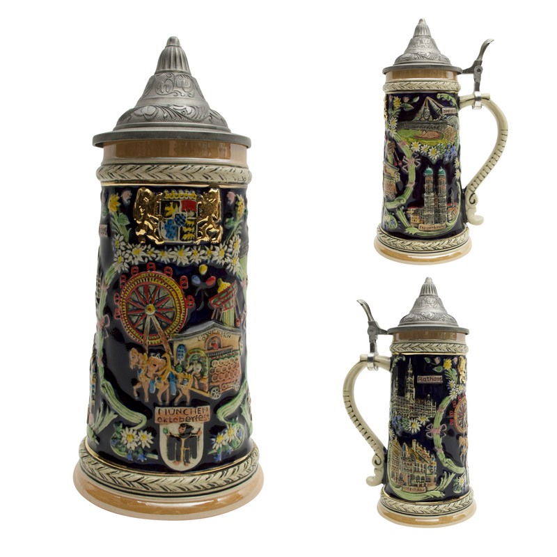 Oktoberfest Ferris Wheel German Towns Beer Stein with Metal Lid