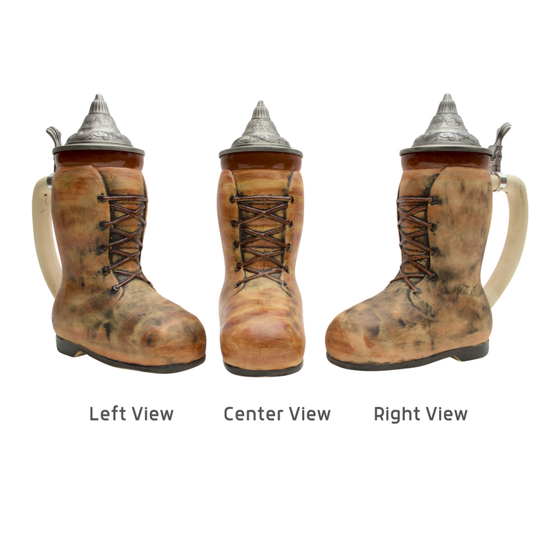 Unique Beer Boot Ceramic Stein with Engraved Metal Lid