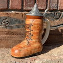 Unique Beer Boot Ceramic Stein with Engraved Metal Lid
