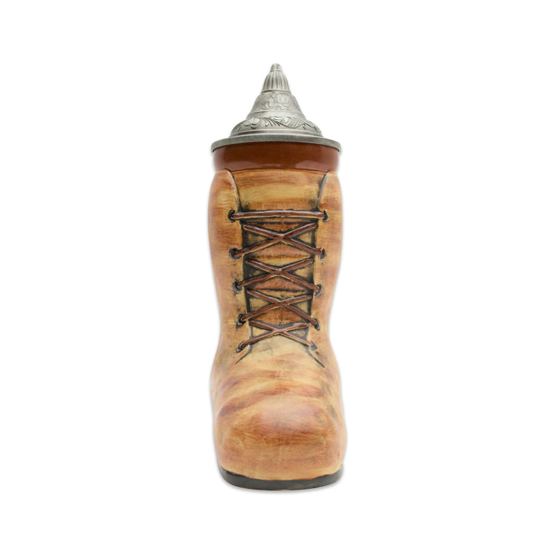 Unique Beer Boot Ceramic Stein with Engraved Metal Lid