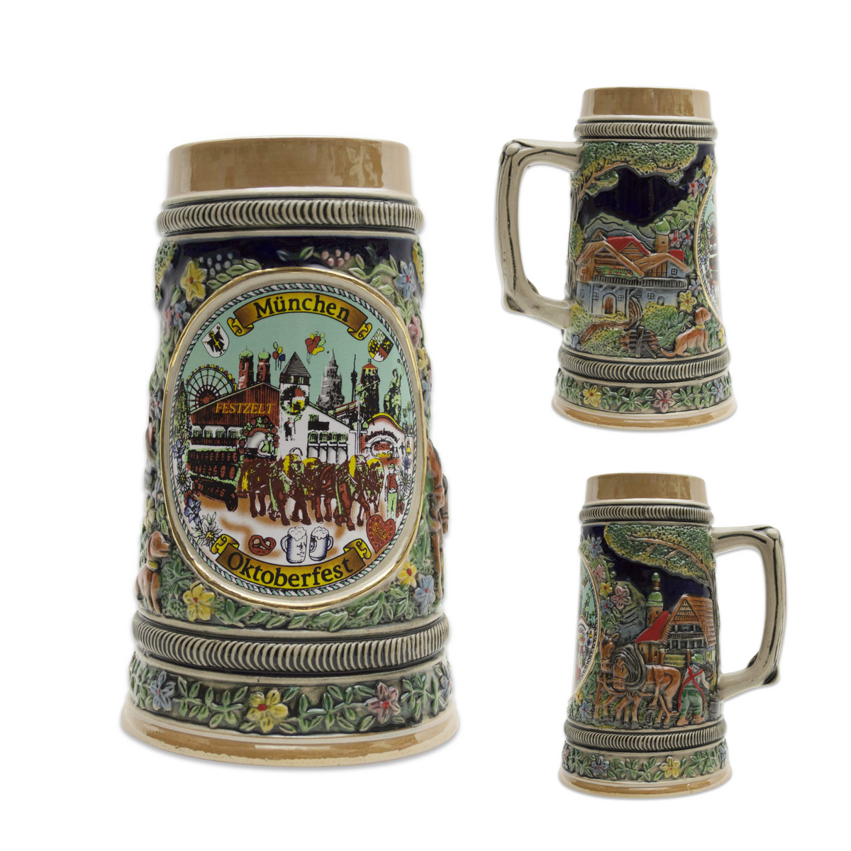 Collectible Oktoberfest Deluxe German Beer Stein w/ Village Engravings