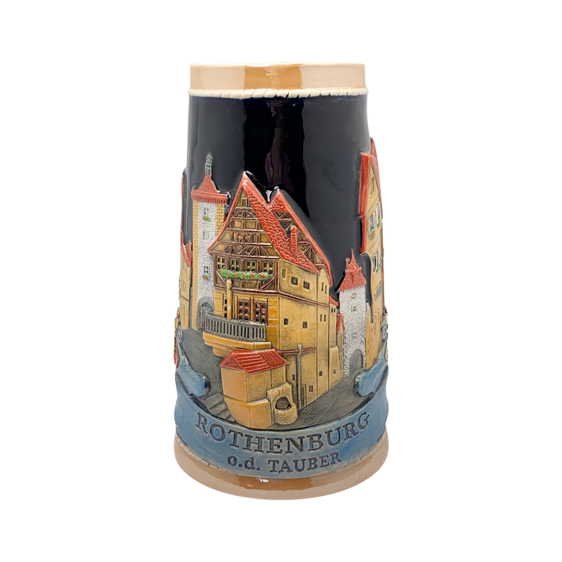 Collectible Ceramic Rothenburg Germany Beer Stein with Raised Relief Artwork