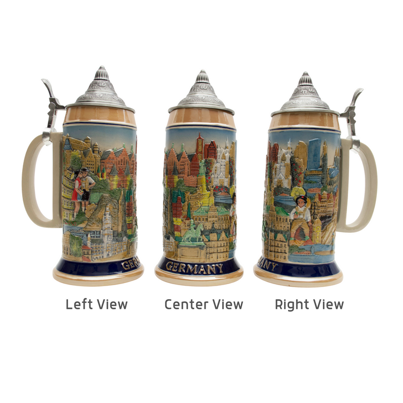 Landmarks Across Germany 1L Colorful Lidded German beer Stein