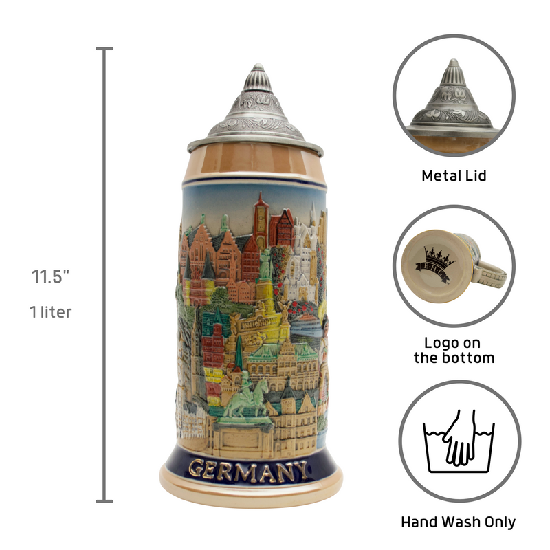 Landmarks Across Germany 1L Colorful Lidded German beer Stein