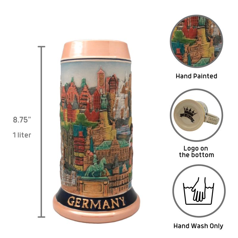 Landmarks Across Germany 1L Colorful German Beer Stein