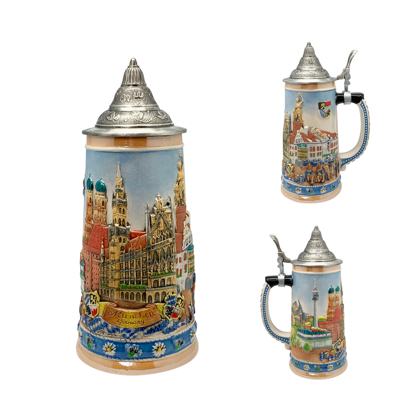 Oktoberfest & Edelweiss Deluxe Collectible Ceramic Beer Stein with Ornate Metal Lid
