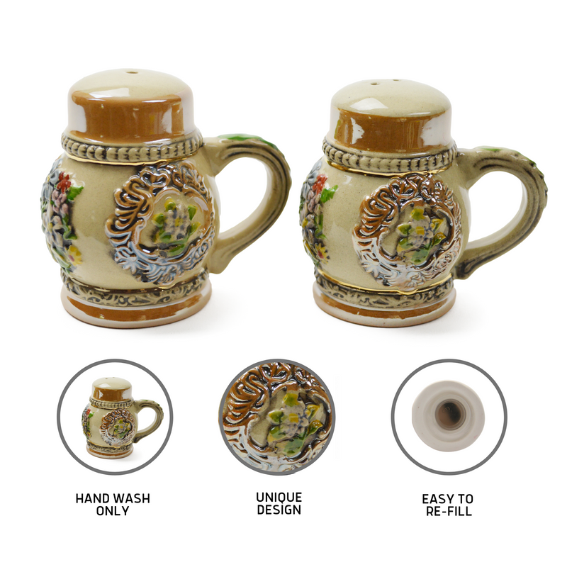 Alpine Flowers Engraved Beer Stein Salt And Pepper Set