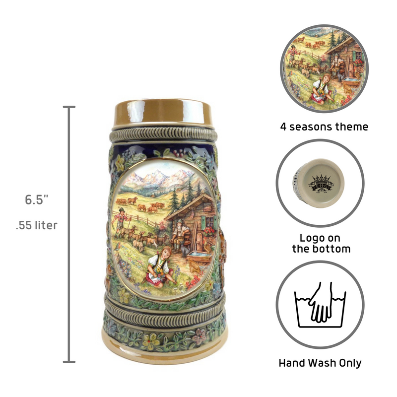 Spring in Germany Beer Stein .55 Liter Embossed Ceramic