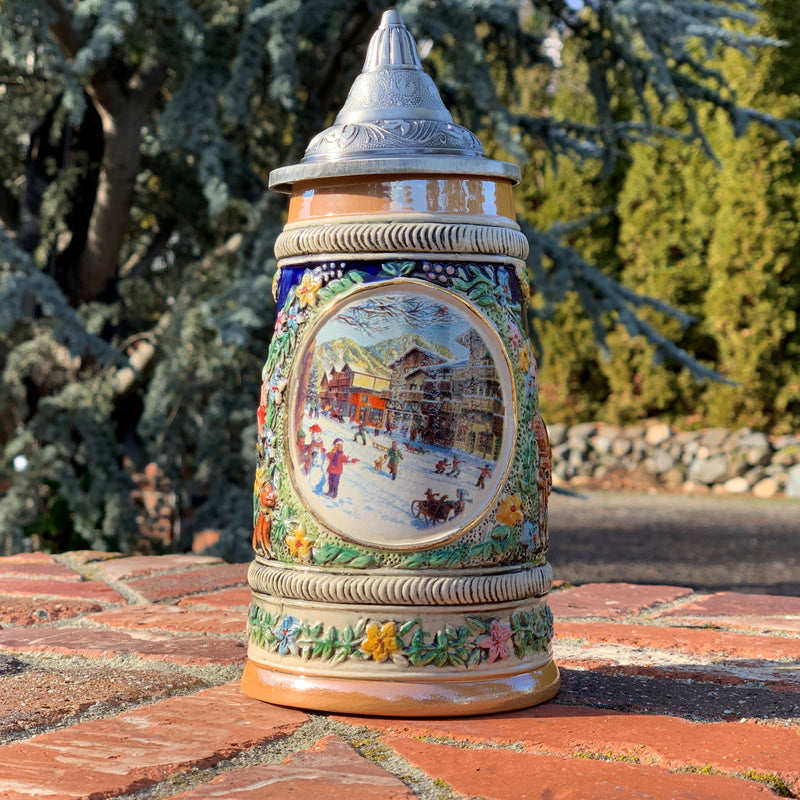 Winter in Germany Beer Stein .55 Liter with Metal Lid