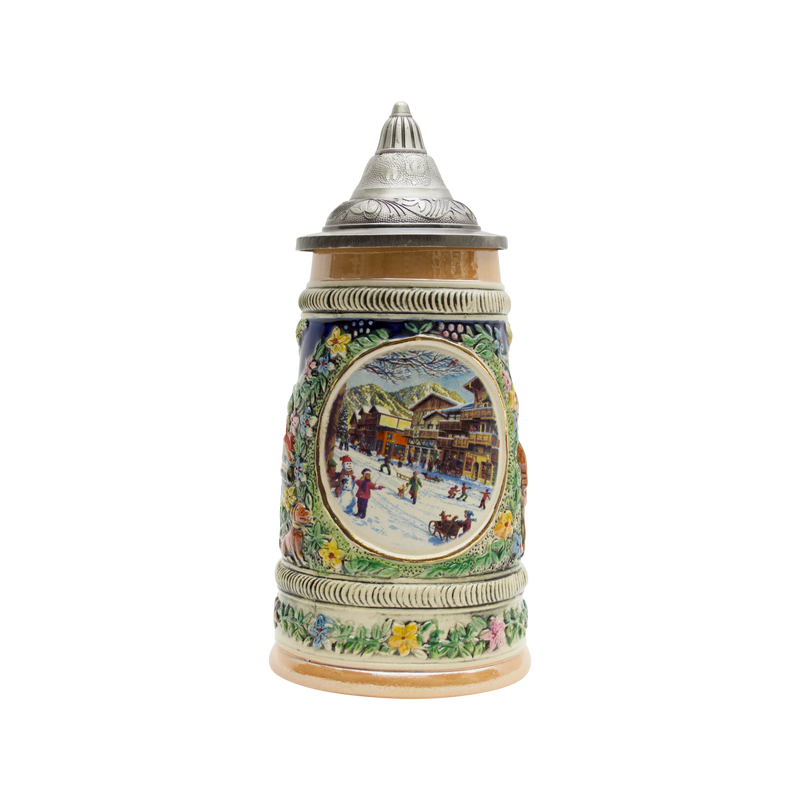 Winter in Germany Beer Stein .55 Liter with Metal Lid