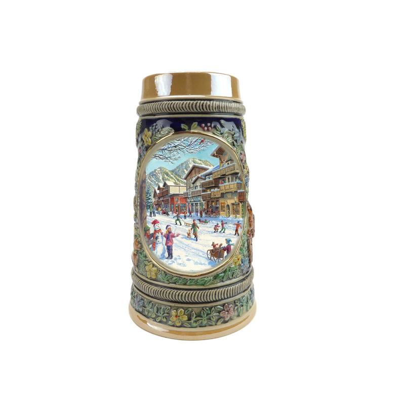 Winter in Germany Beer Stein .55 Liter Embossed Ceramic