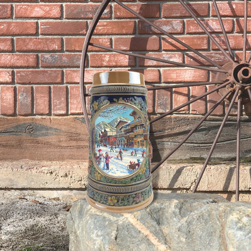 Winter in Germany Beer Stein .55 Liter Embossed Ceramic