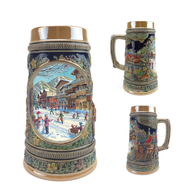 Winter in Germany Beer Stein .55 Liter Embossed Ceramic