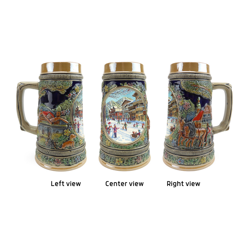 Winter in Germany Beer Stein .55 Liter Embossed Ceramic