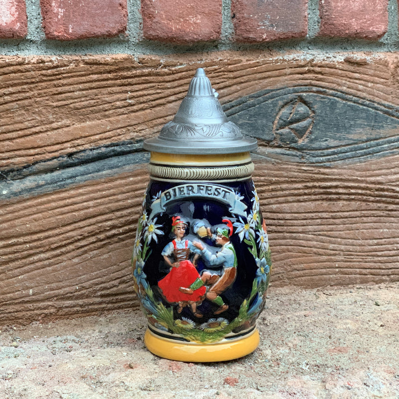 Engraved "Bier Fest" German Beer Stein with Engraved Metal Lid