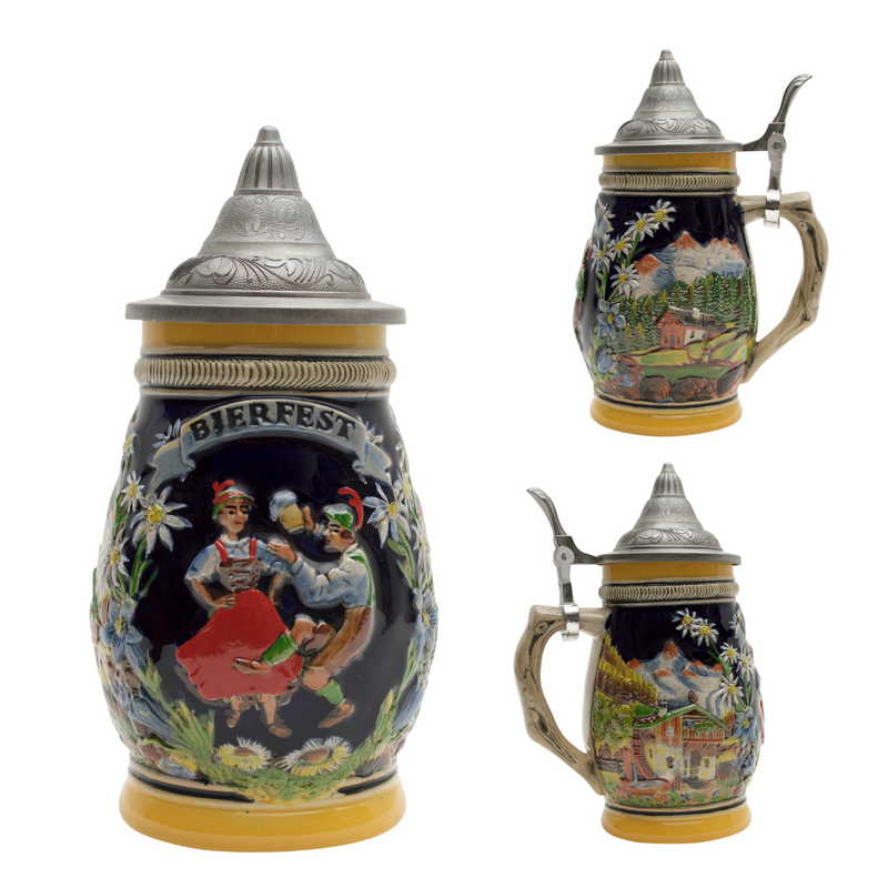 Engraved "Bier Fest" German Beer Stein with Engraved Metal Lid