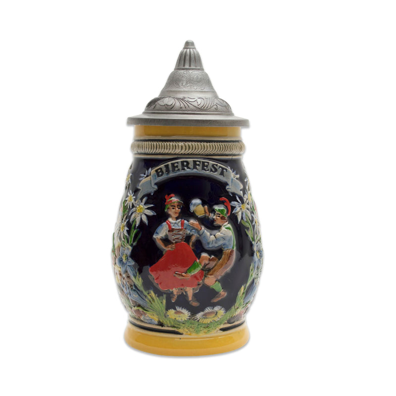 Engraved "Bier Fest" German Beer Stein with Engraved Metal Lid