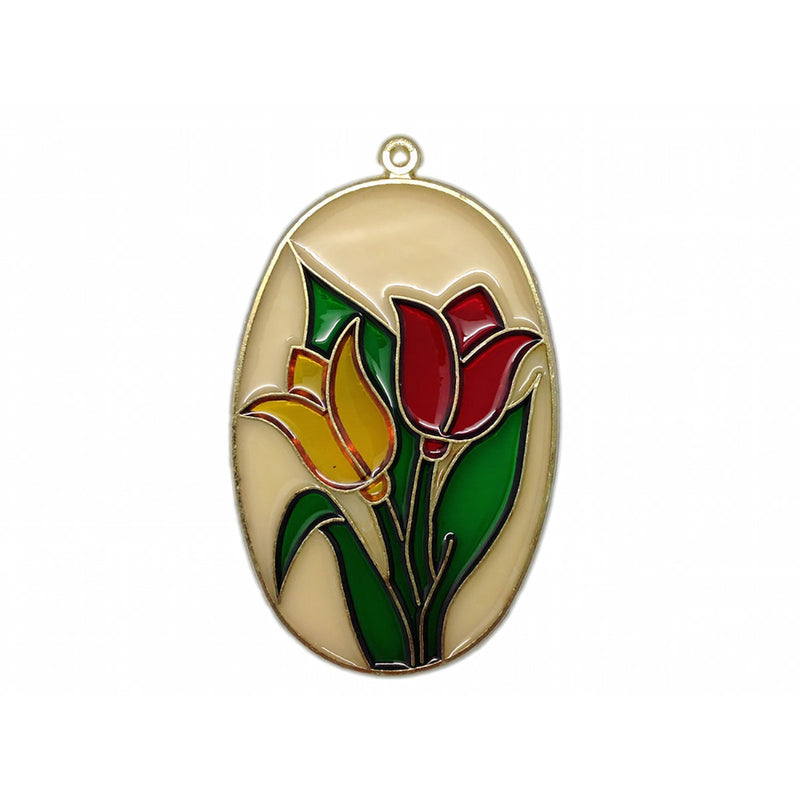 Red and Yellow Tulips Clear Oval Sun Catcher