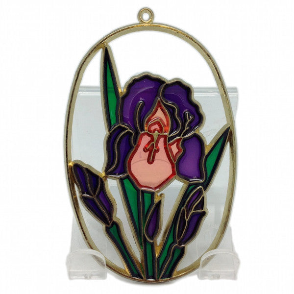 Oval Sun Catchers with Purple Iris - Collectibles, Decorations, General Gift, Home & Garden, Sun Catchers