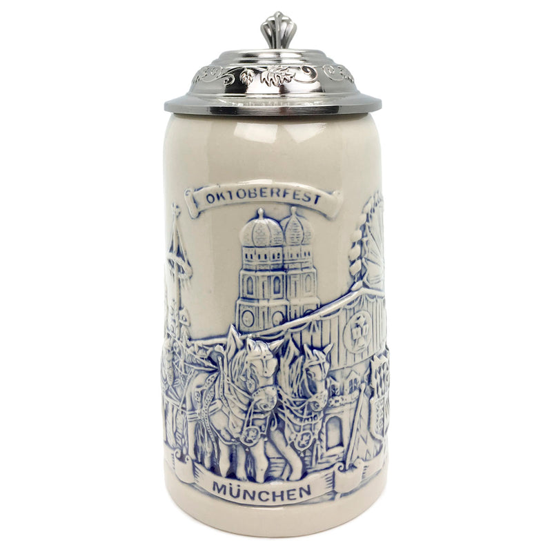 Stoneware Munich Beer Wagon Lidded 1L Stein -1