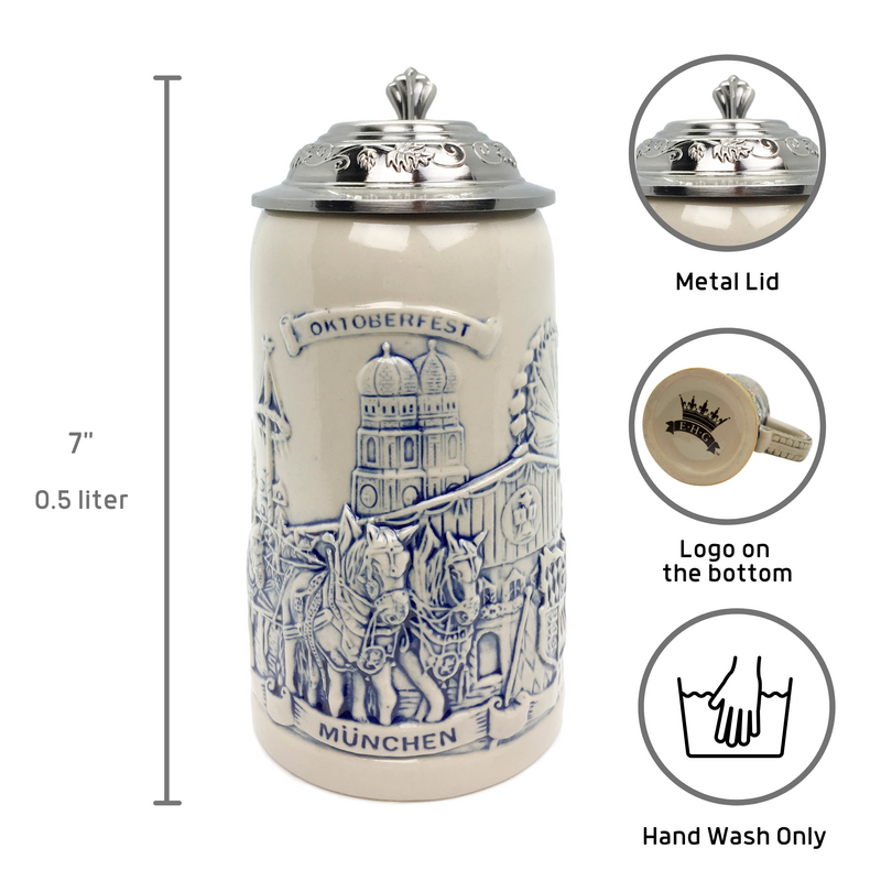 Stoneware Munich Beer Wagon Lidded 1L Stein