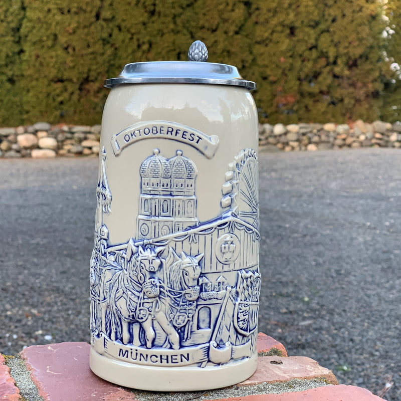 Stoneware Munich Beer Wagon Lidded 1L Stein