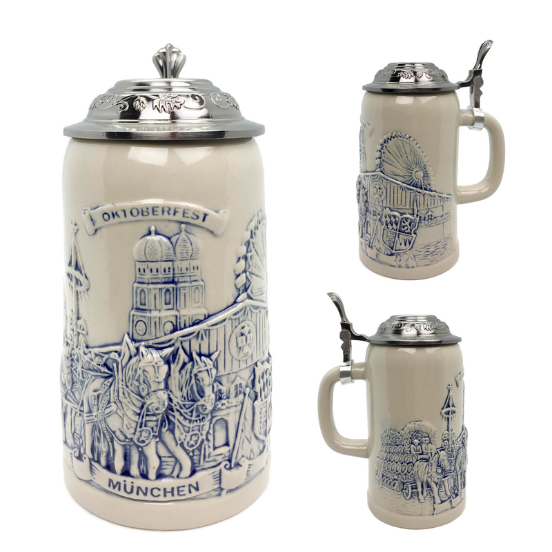 Stoneware Munich Beer Wagon Lidded 1L Stein