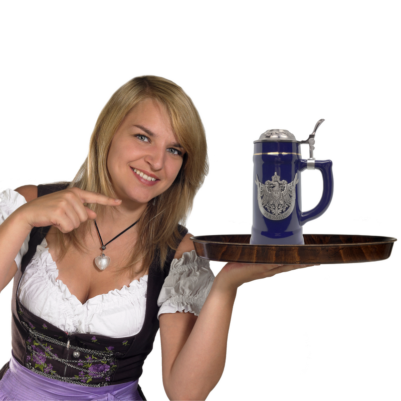 .75L Eagle Cobalt Blue Medallion Lidded German Beer Stein