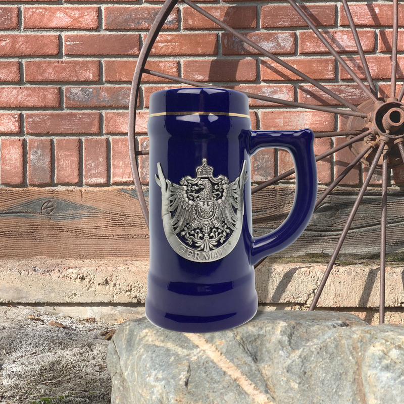 .75L Eagle Cobalt Blue Medallion German Beer Stein