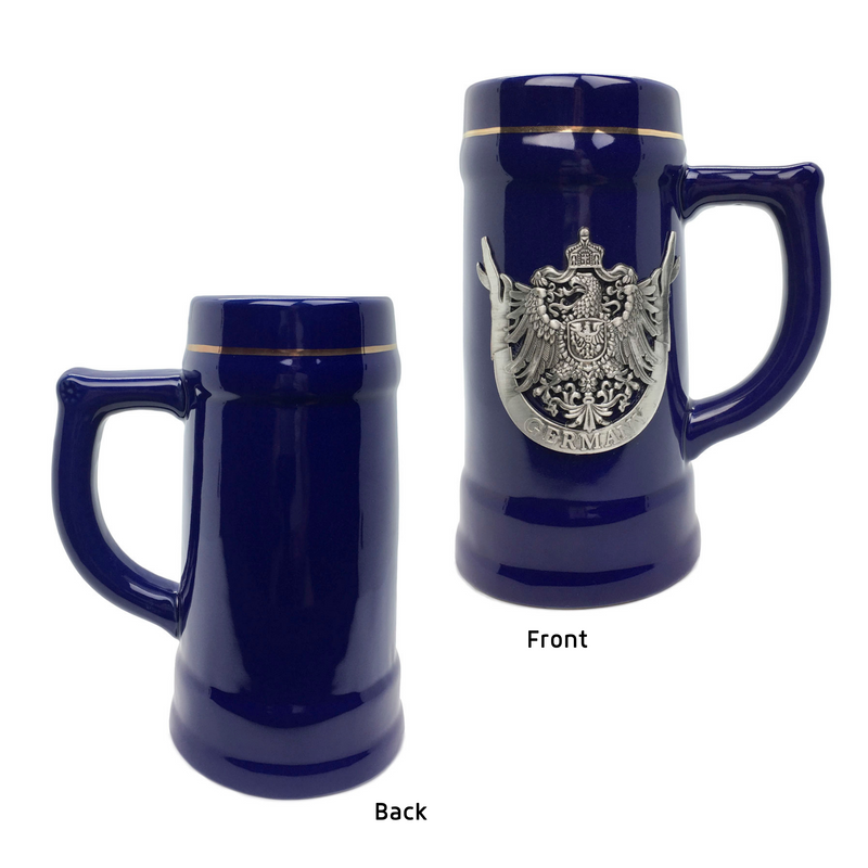 .75L Eagle Cobalt Blue Medallion German Beer Stein