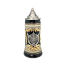 Charcoal Black Germany Eagle Ceramic Stein Mug with Metal Medallion and Engraved Metal Lid