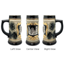 Charcoal Black Deluxe Ceramic Beer Stein Mug with Deutschland Germany Village Scene Engraved Metal Medallion