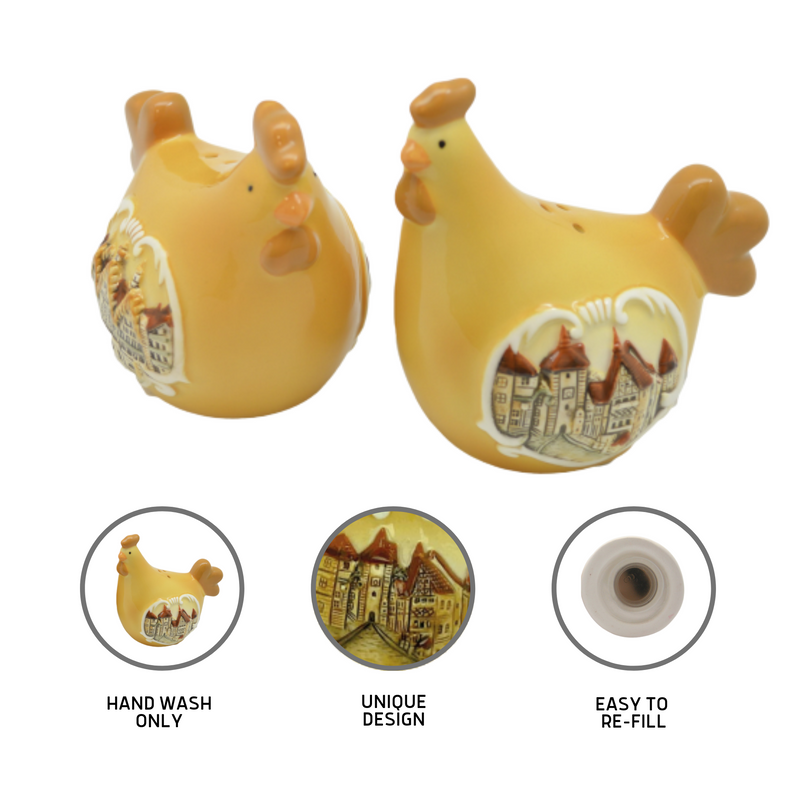 European Themed Ceramic Chicken Salt & Pepper Set