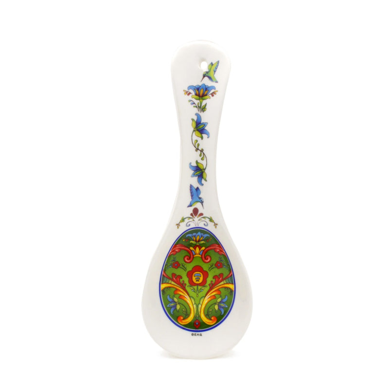 Green Rosemaling German Ceramic Spoon Rest