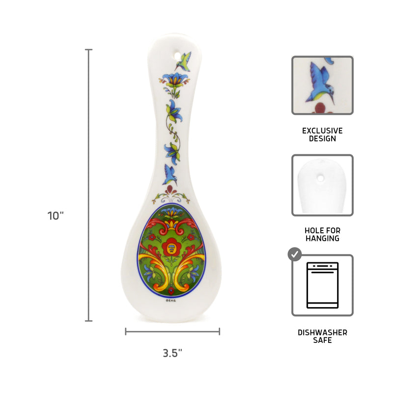 Green Rosemaling German Ceramic Spoon Rest