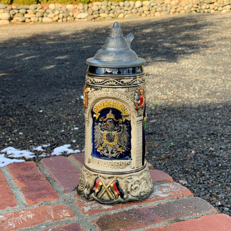 Scenic Deutschland Engraved Collectible German Beer Stein with Engraved Metal Lid