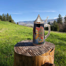 Collectible Ceramic Rothenburg Germany Beer Stein with Raised Relief Artwork and Ornate Metal Lid