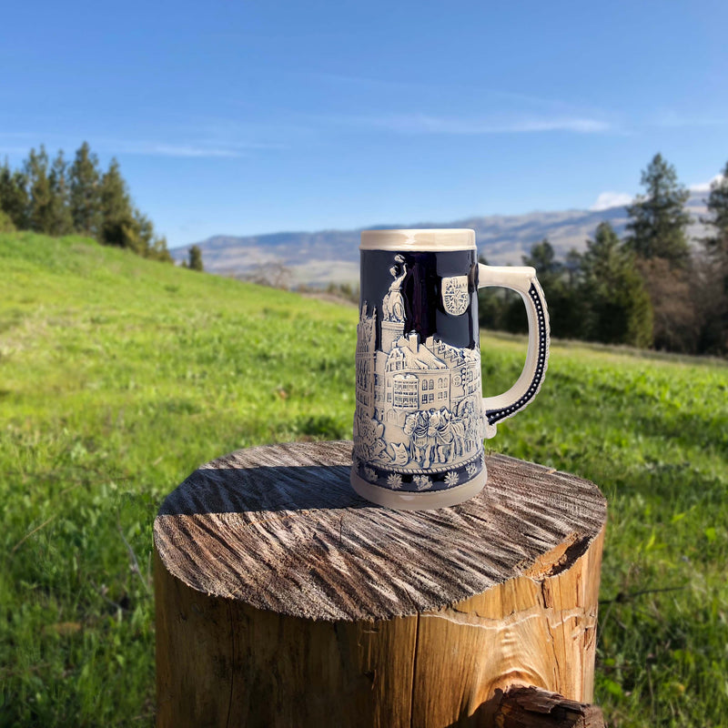 Oktoberfest & Edelweiss Cobalt Blue Ceramic Beer Stein