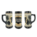 Charcoal Black Ceramic Stein Mug with Bayern Germany Coat of Arms Engraved Metal Medallion