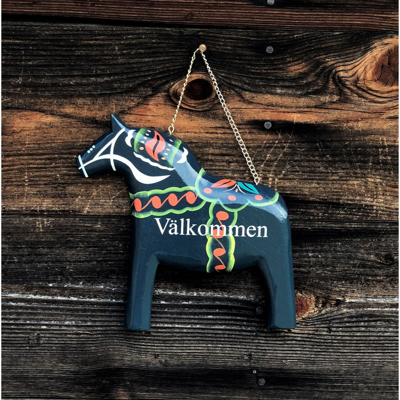 Blue Wood Dala Horse Entryway Sign