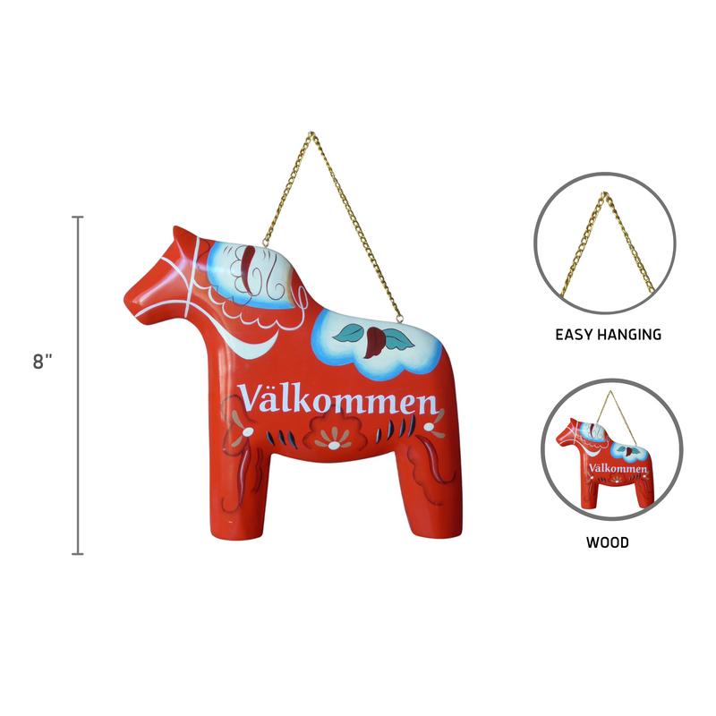Wooden Red Dala Horse Entryway Sign