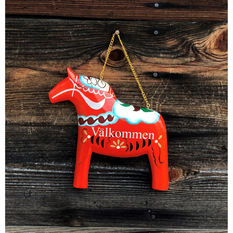 Wooden Red Dala Horse Entryway Sign