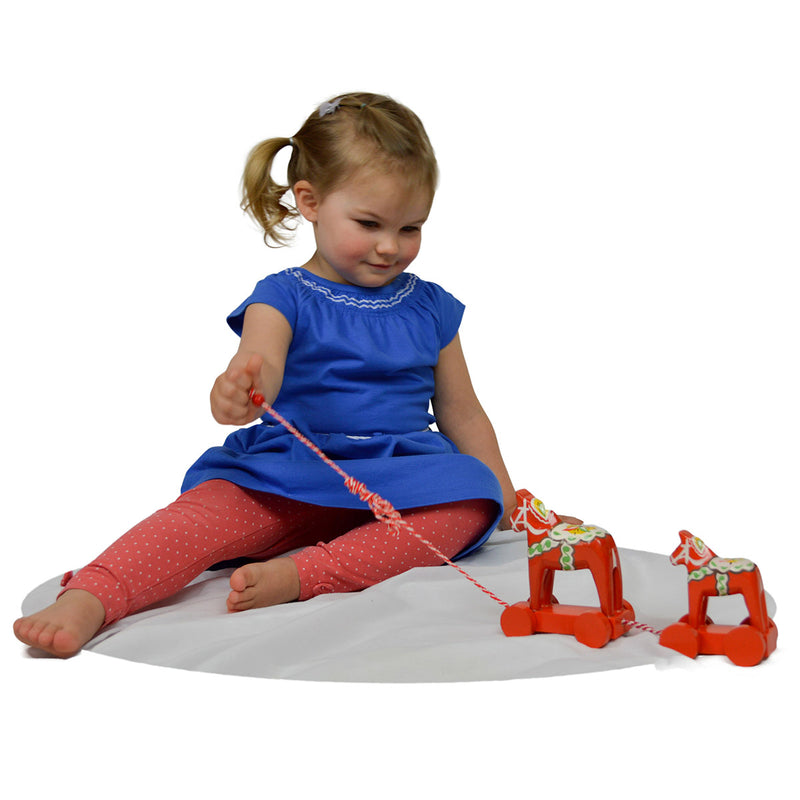 Swedish Horse Themed Pull Toy With Two Dala Horses -2