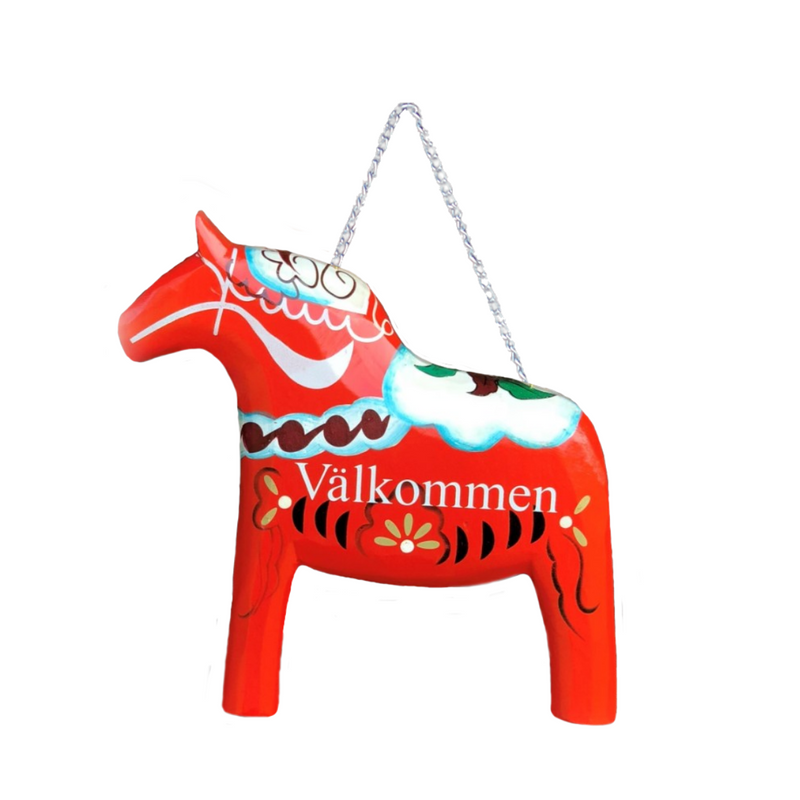 Wooden Red Dala Horse Entryway Sign