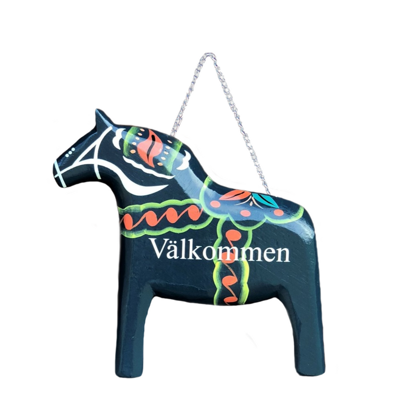 Blue Wood Dala Horse Entryway Sign