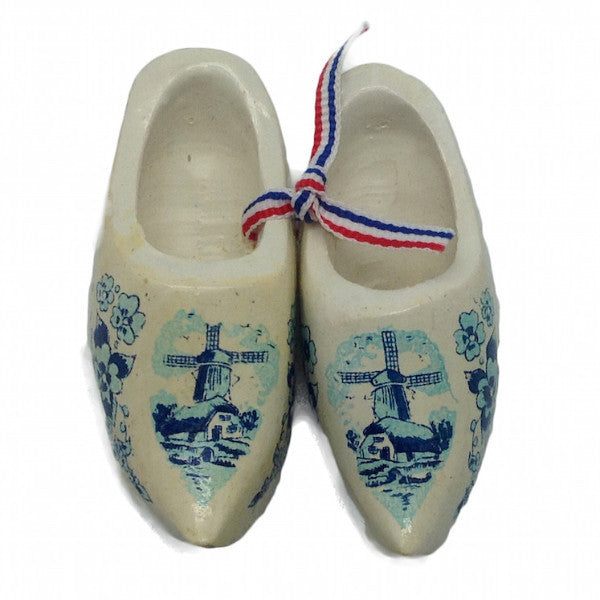 Dutch Wooden Shoes Clogs White - 2 inches Blue, Apparel-Costume Shoes, Apparel-Costumes, CT-600, Delft Blue, Dutch, Ethnic Dolls, Multi-Color, Netherlands, PS-Party Favors, PS-Party Favors Dutch, Shoes, White, Windmills, wood, Wooden Shoes, Wooden Shoes-Souvenir