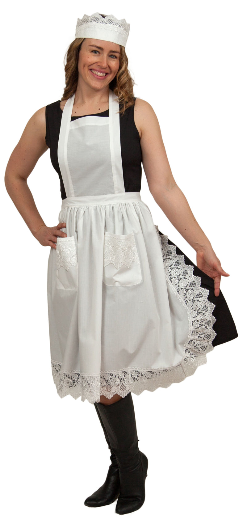 Maid Costume inches White Lace Headband & Adult Full Lace Apron Costume - Apparel- Aprons, Apparel-Kitchenware, CT-700, Hats, Lace