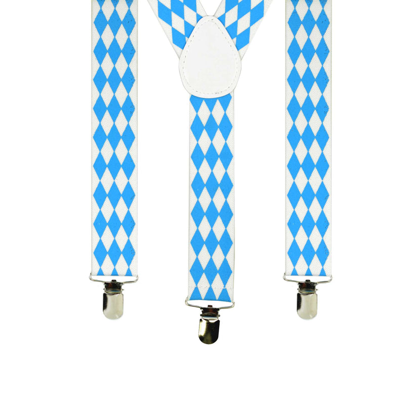 Bavarian Themed Blue Check German Suspenders - Apparel-Suspenders, Below $10, Blue/White, Mens, Oktoberfest, One Size, Polyester, Top-OFST-B