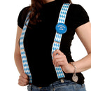 Bavarian Themed Blue Check German Suspenders - Apparel-Suspenders, Below $10, Blue/White, Mens, Oktoberfest, One Size, Polyester, Top-OFST-B - 2